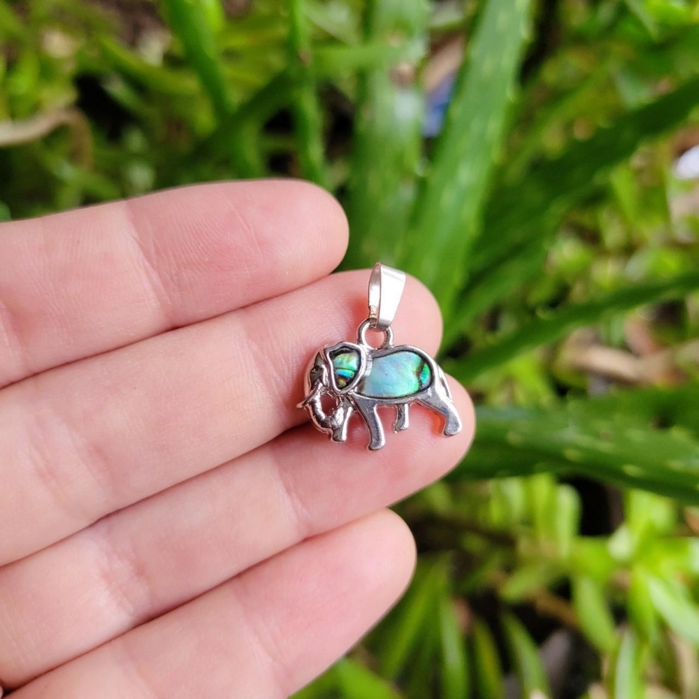New Silver Abalone Elephant Pendant